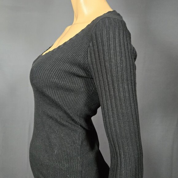Y2K Parasuco Black Skinny Ribbed Long Sleeve Sweater Size S Goth Grunge Academia - Picture 6 of 9